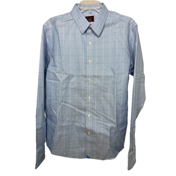 UNTUCKit Mens Large Blue White Plaid Blakeslee WF Slim Fit Long Sleeve Button Up - Picture 2 of 12